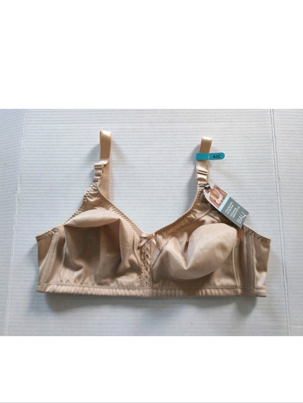 Bali Double Support Tailored Wireless Lace up Front Bra Size 42C Beige #3820